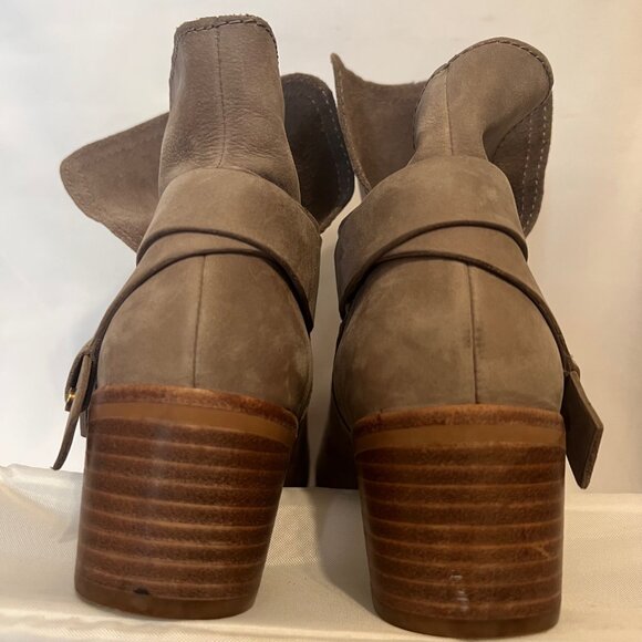 UGG Women's Light Taupe Suede Elora Ankle Harness Boots-2" Block Heels-Size 7 - Picture 8 of 16